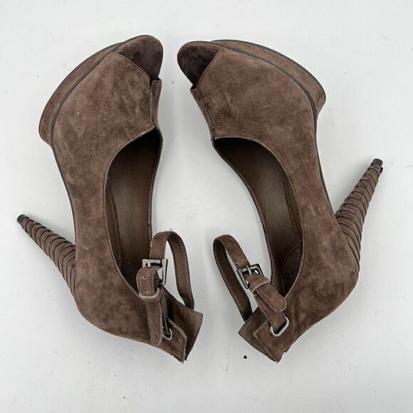 B. Makowsky Heels Women's 6M Brown Suede Leather Ankle Strap Open Toe Platform - Picture 5 of 10